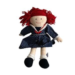 Eden Madeline Doll Dress Blue Polka Dots Yarn Hair Stuffed Toy Vtg Sailor Rag